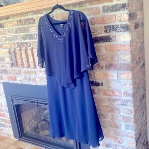 Comfortable Lined Dress with Beaded V Neck